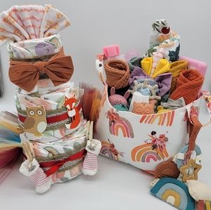 Fall diaper cake and basket gift set